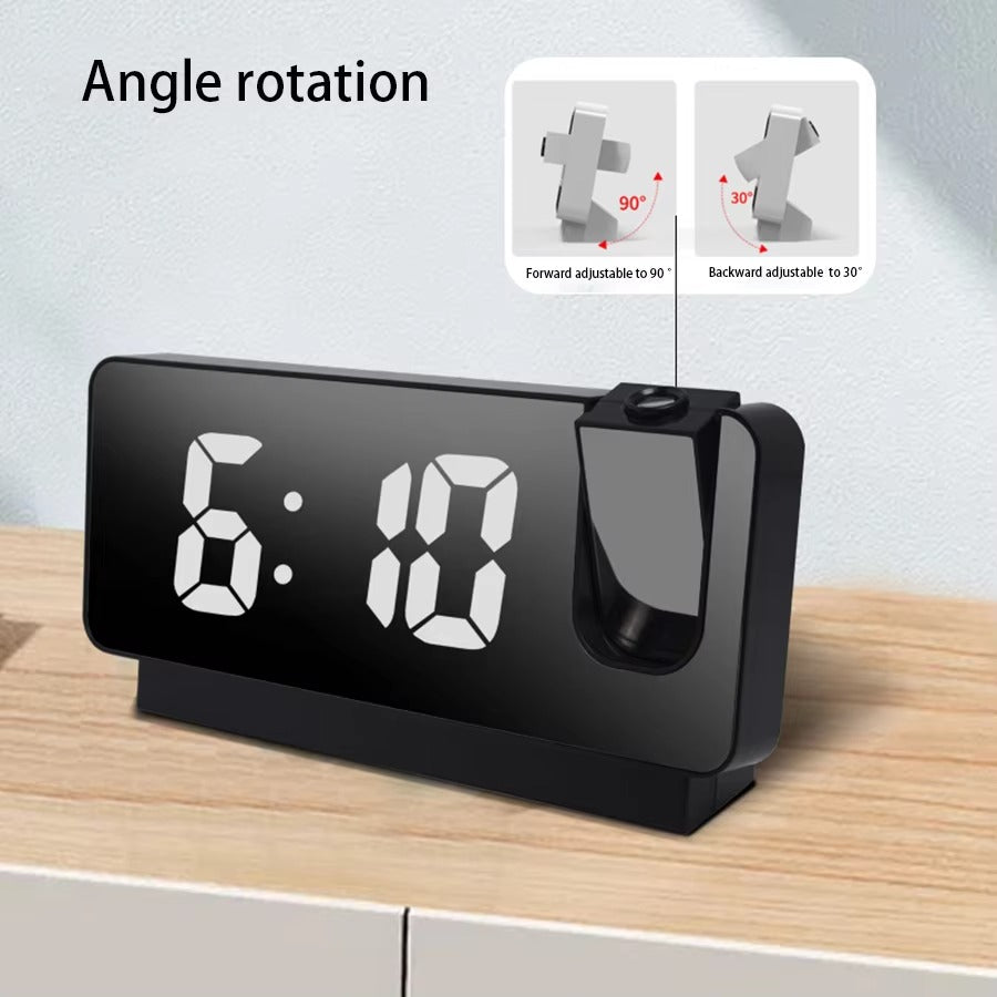 LED Mirror Display Plug-In Alarm Clock with Time Projection