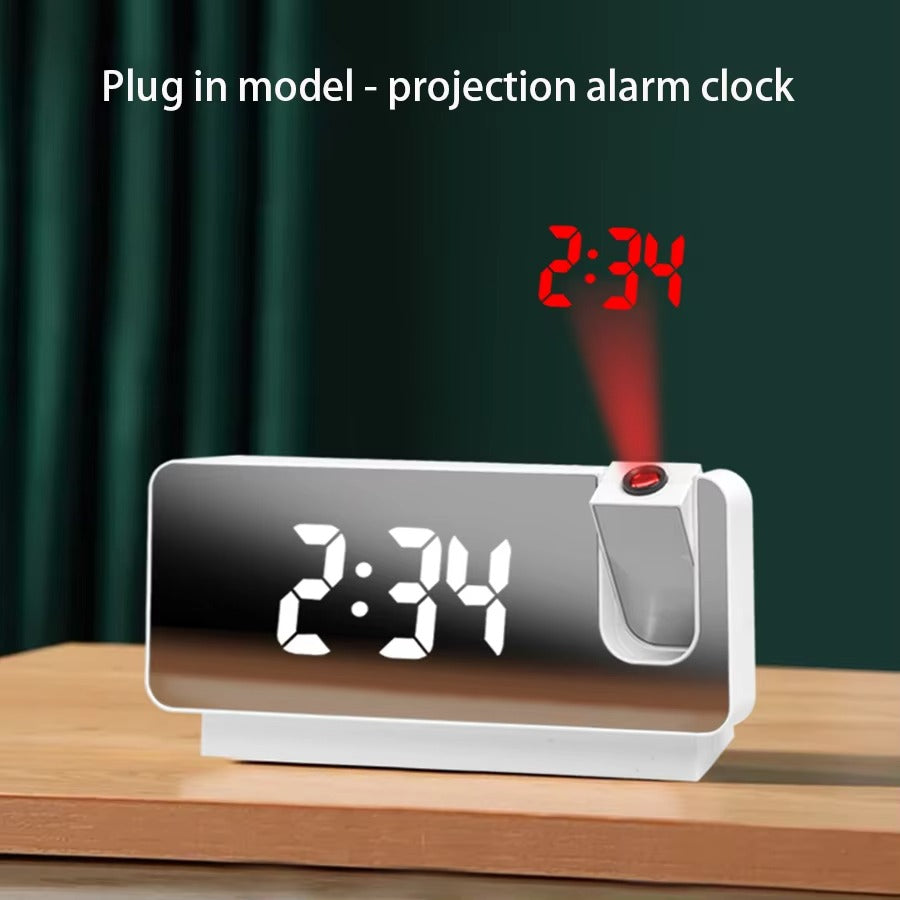 LED Mirror Display Plug-In Alarm Clock with Time Projection