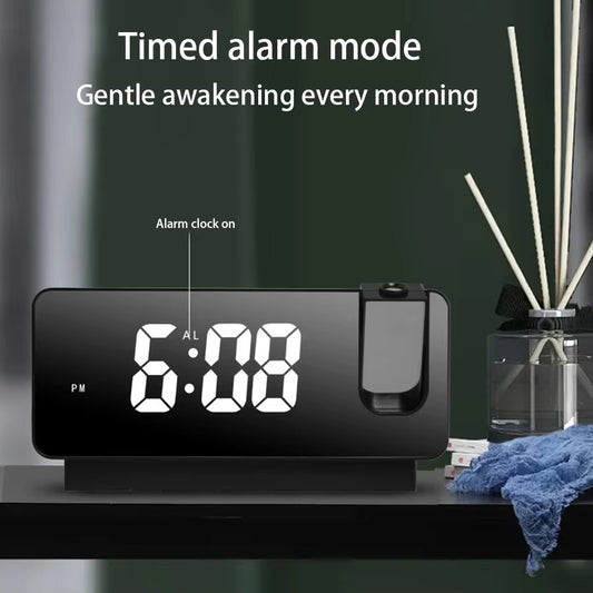LED Mirror Display Plug-In Alarm Clock with Time Projection