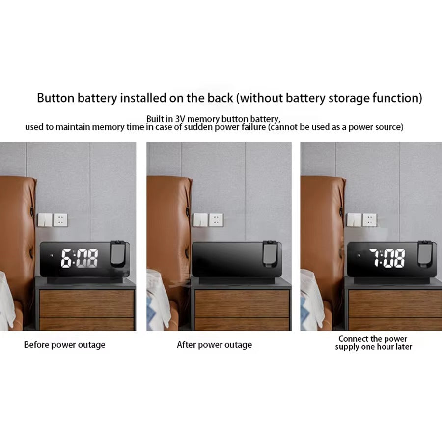 LED Mirror Display Plug-In Alarm Clock with Time Projection