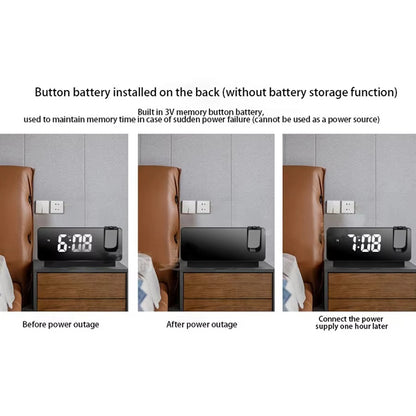 LED Mirror Display Plug-In Alarm Clock with Time Projection